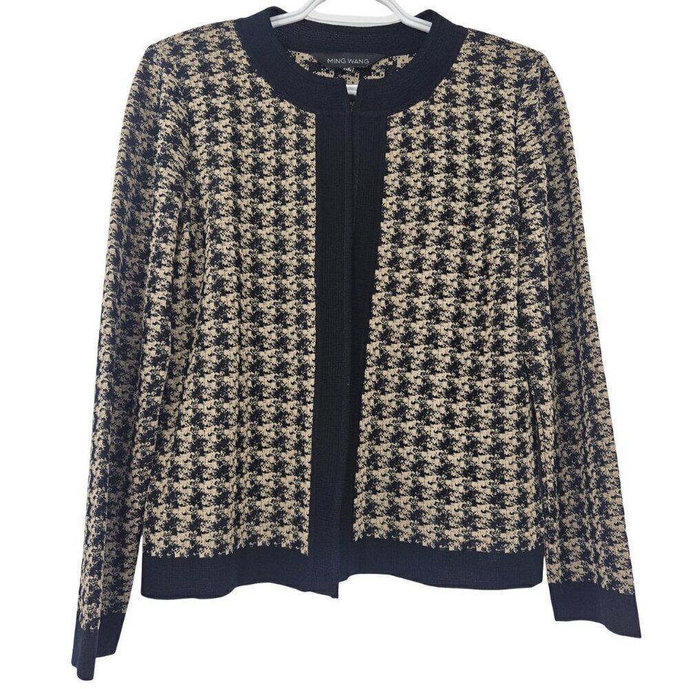 Ming Wang Houndstooth Plaid Acrylic Knit Cardigan Women’s Size S Preppy Career